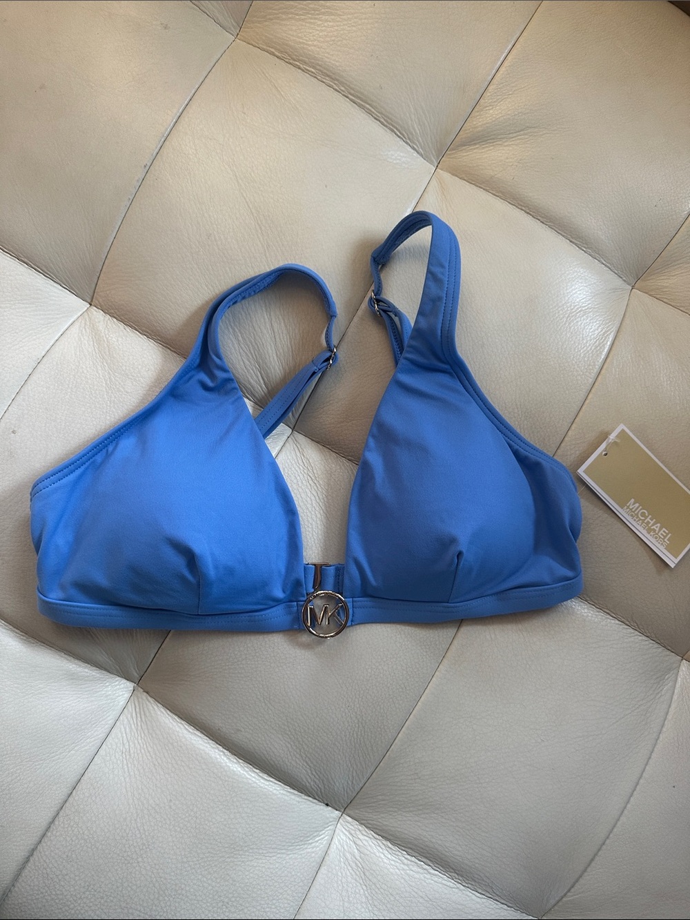 Michael Kors Royal Blue Triangle Bikini Top with MK Logo Clasp